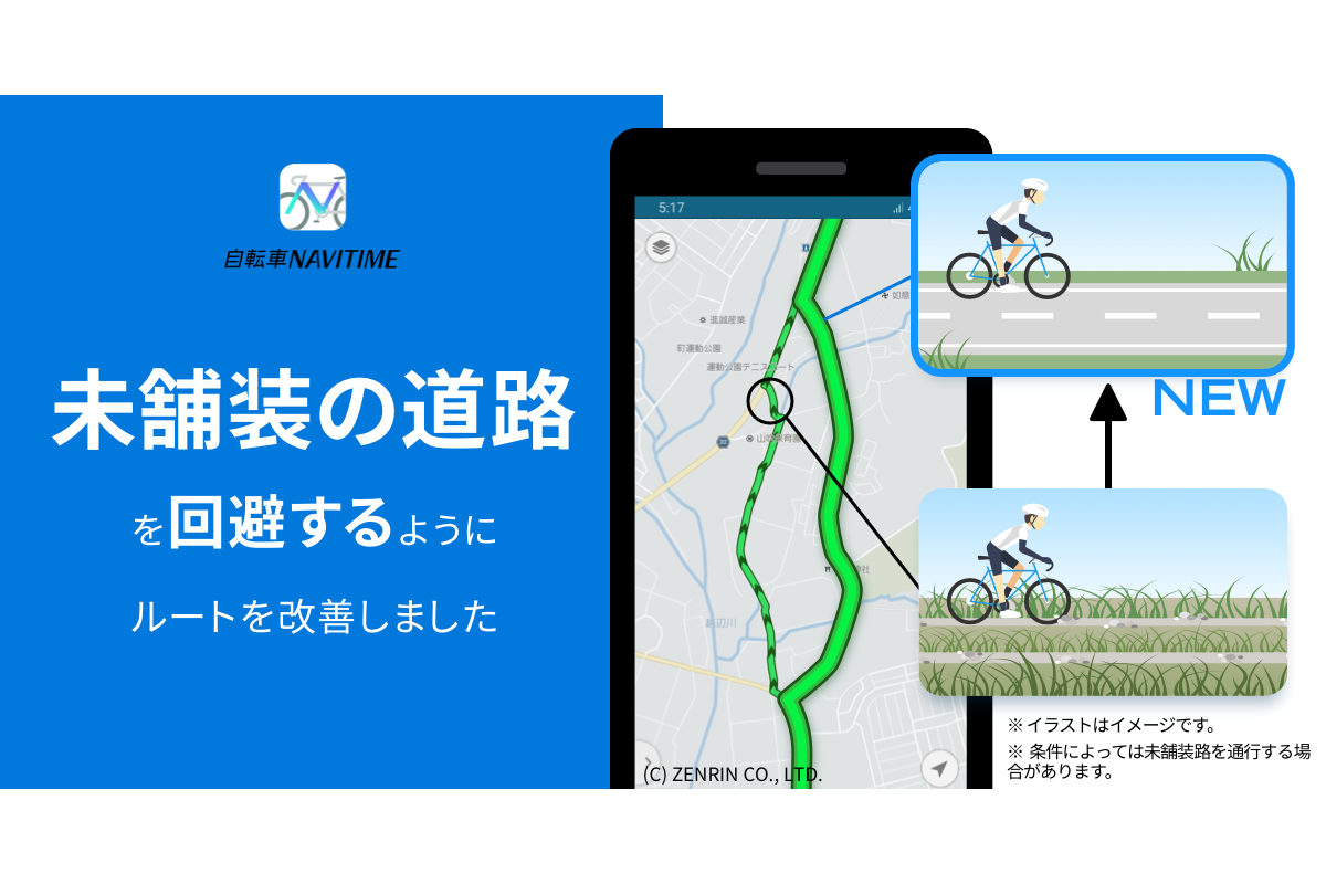 自転車navitime 未舗装の道路を回避したルートを提供可能に プレスリリース お知らせ ナビタイムジャパン