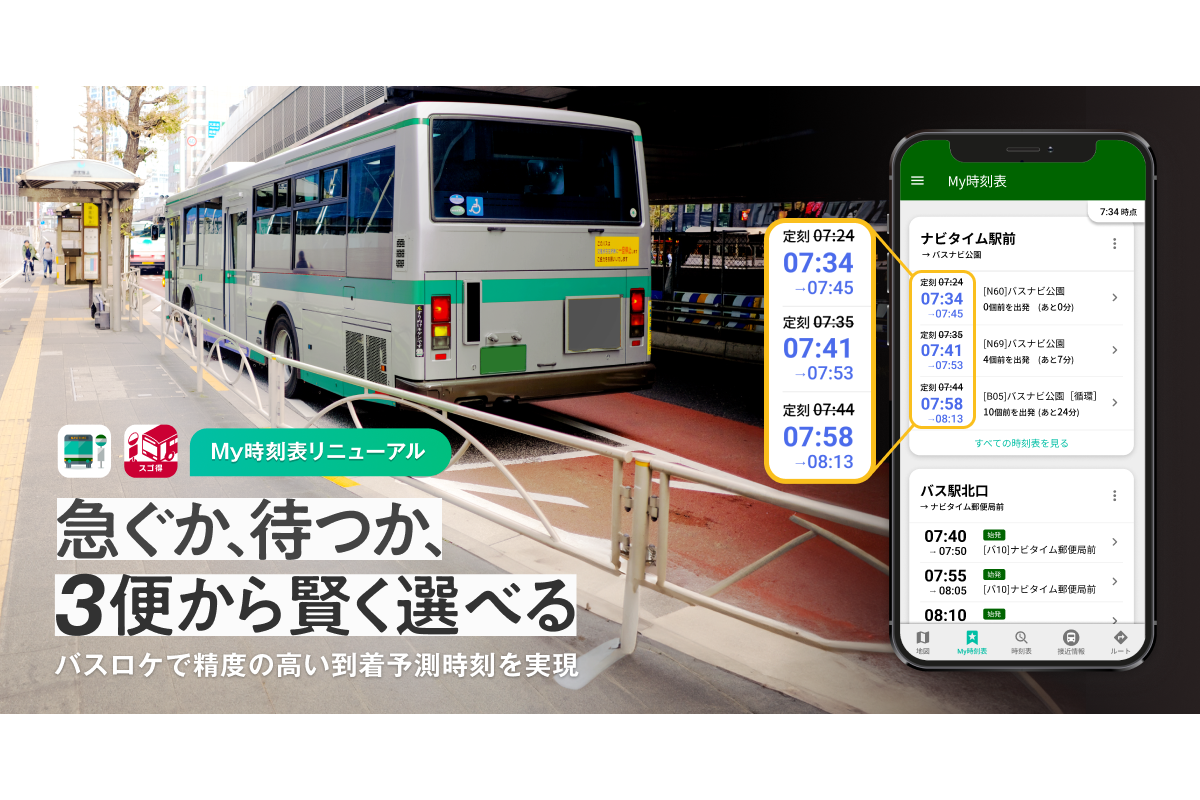 『バスNAVITIME』『バスNAVITIME forスゴ得』、「My時刻表」機能をリニューアル