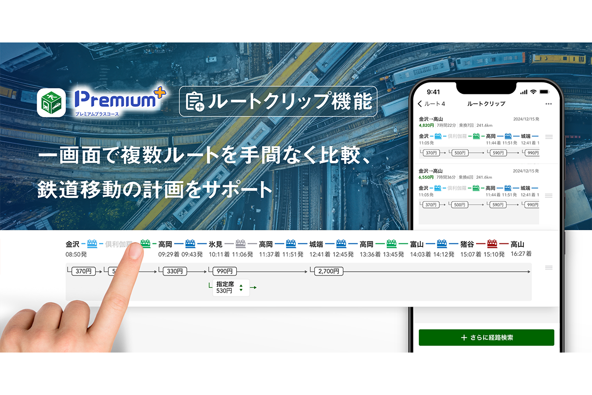 『NAVITIME』「プレミアムプラス」コース、「ルートクリップ」機能を提供開始