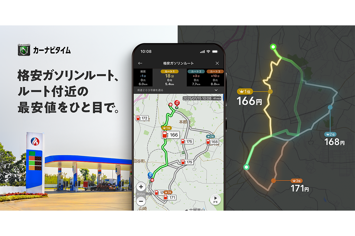『カーナビタイム』、「格安ガソリンルート」検索機能を提供開始